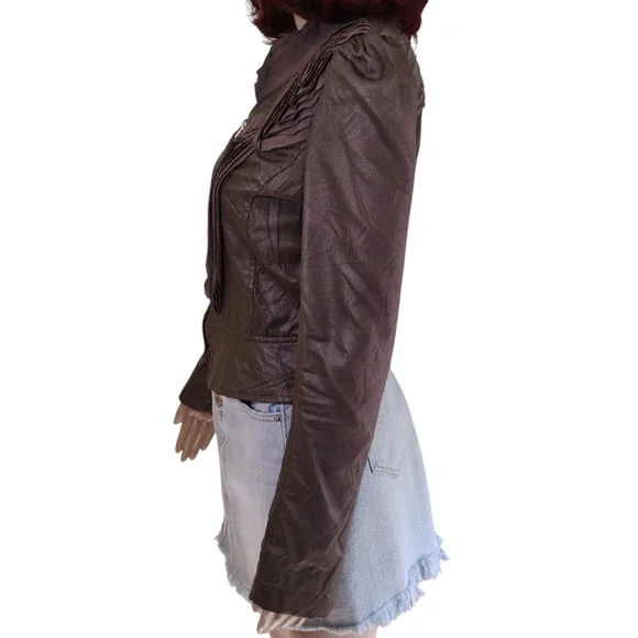 Ryu Textured Faux Leather Dark Brown Women's Jacket - Picture 6 of 9